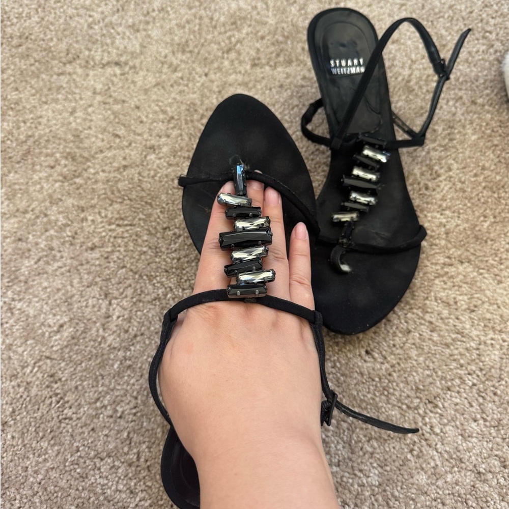 Stuart Weitzman Black Sandals with Embellishments